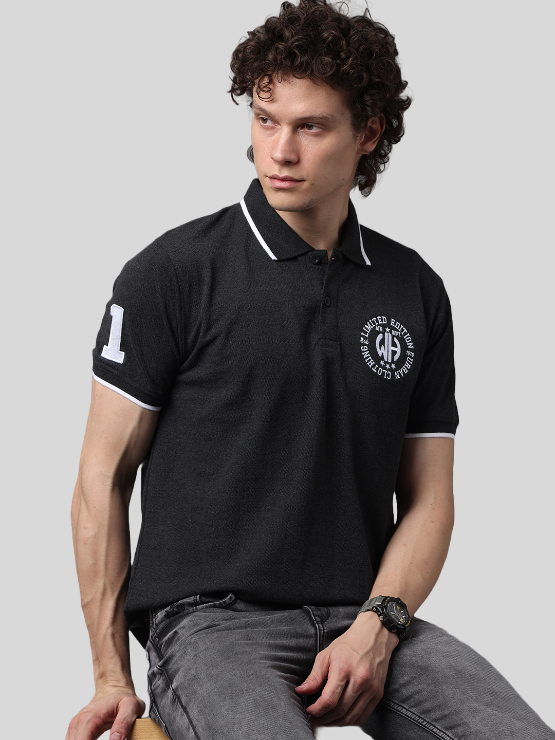 Men's Charcoal Black Classic Half Sleeves Polo T-Shirt