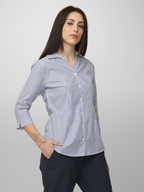 Women's Navy Blue Striped Slim Fit Shirt