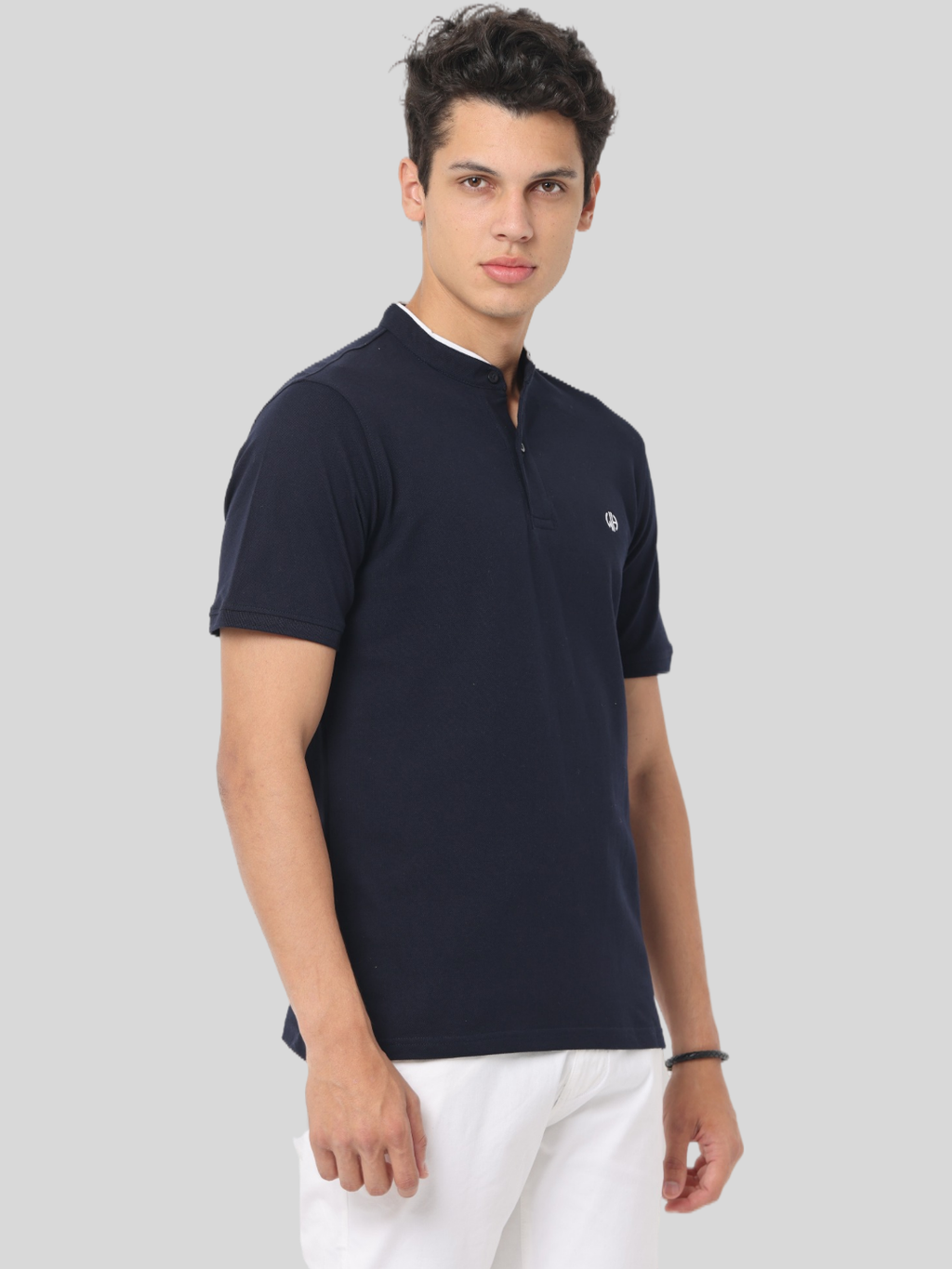 Men's Navy Short Sleeve Henley Neck T-Shirt