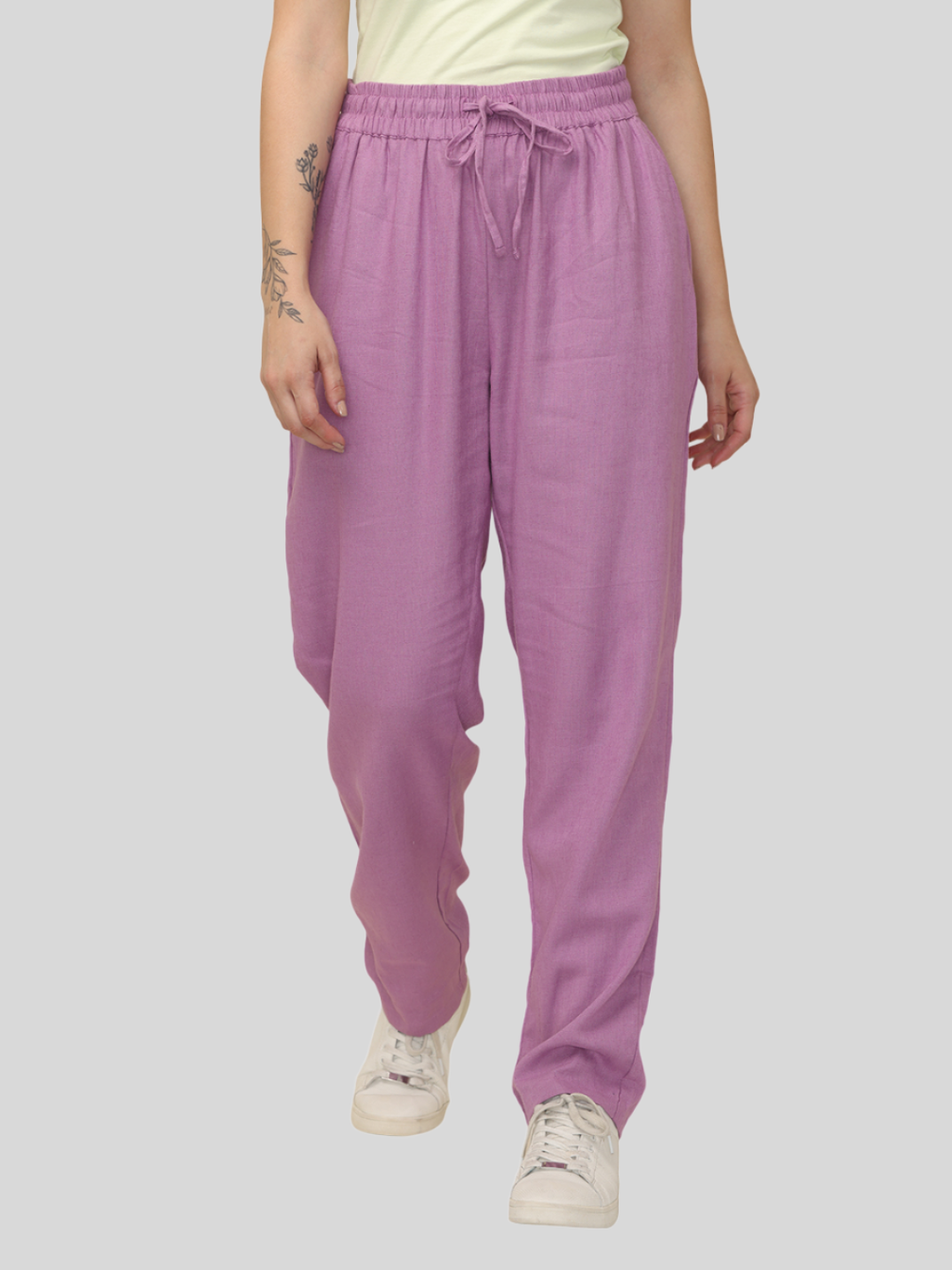 Women's Purple Cotton Linen Cargo Pants with Pockets