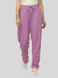 Women's Purple Cotton Linen Cargo Pants with Pockets