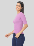Women's Cropped, Short Sleeve Round T-Shirt in Purple