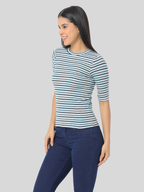 Women's Blue Striped Short Sleeve, Crop T-Shirt