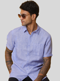 Men's Blue Casual Half Sleeve Slim Fit Linen Shirt