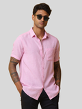 Men's Pink Casual Half Sleeve Slim Fit Linen Shirt