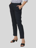 Women's Black Checked Elasticated Slim Fit Formal Trouser