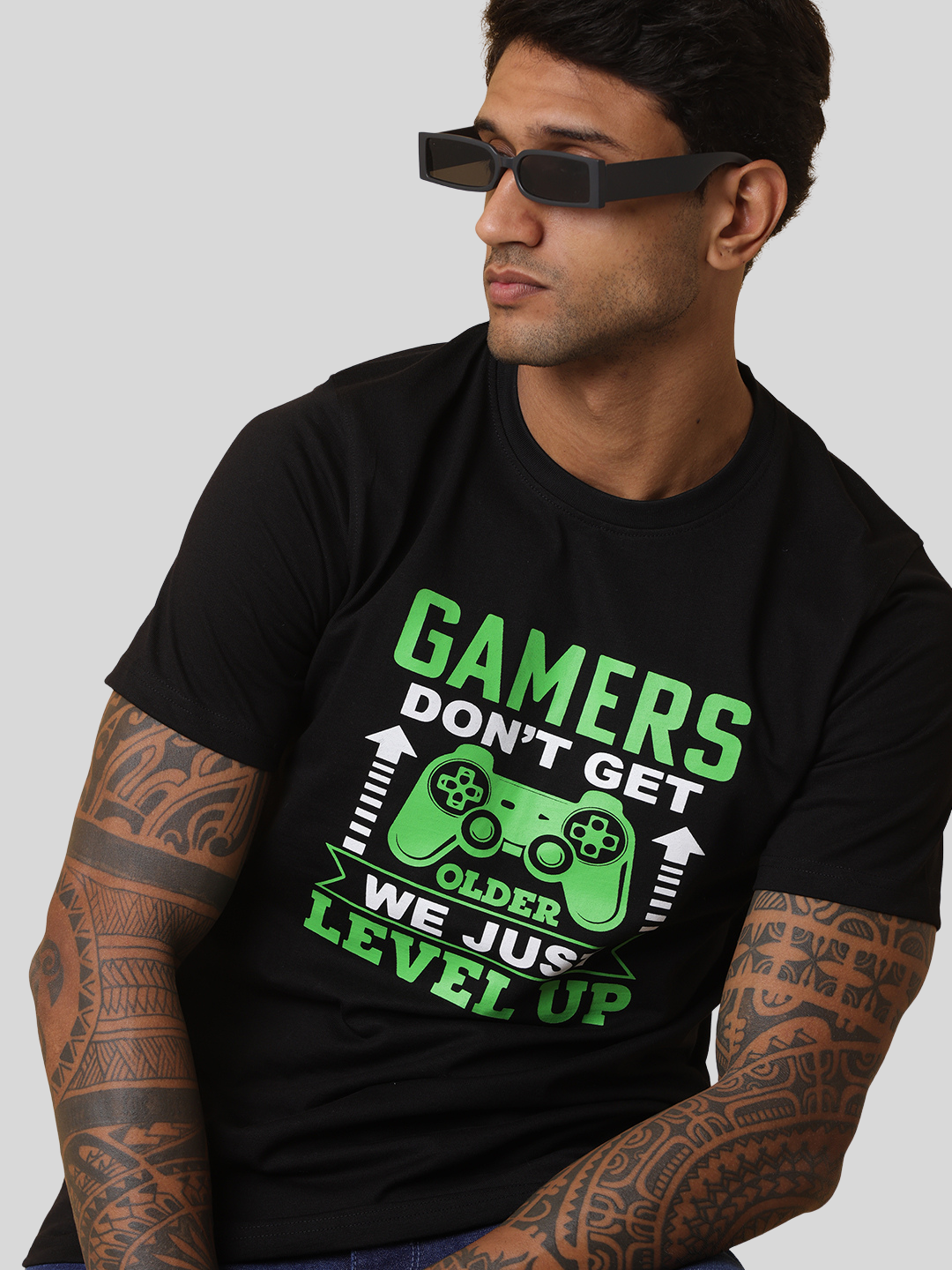 Men's Black Printed Round Neck T-Shirt