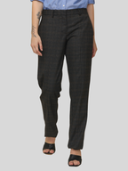 Women's Pleated Solid Formal Trouser, Black and Brown Checkered