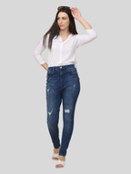 Women's Skinny Fit High Rise Distressed Jeans Trouser, Dark Blue