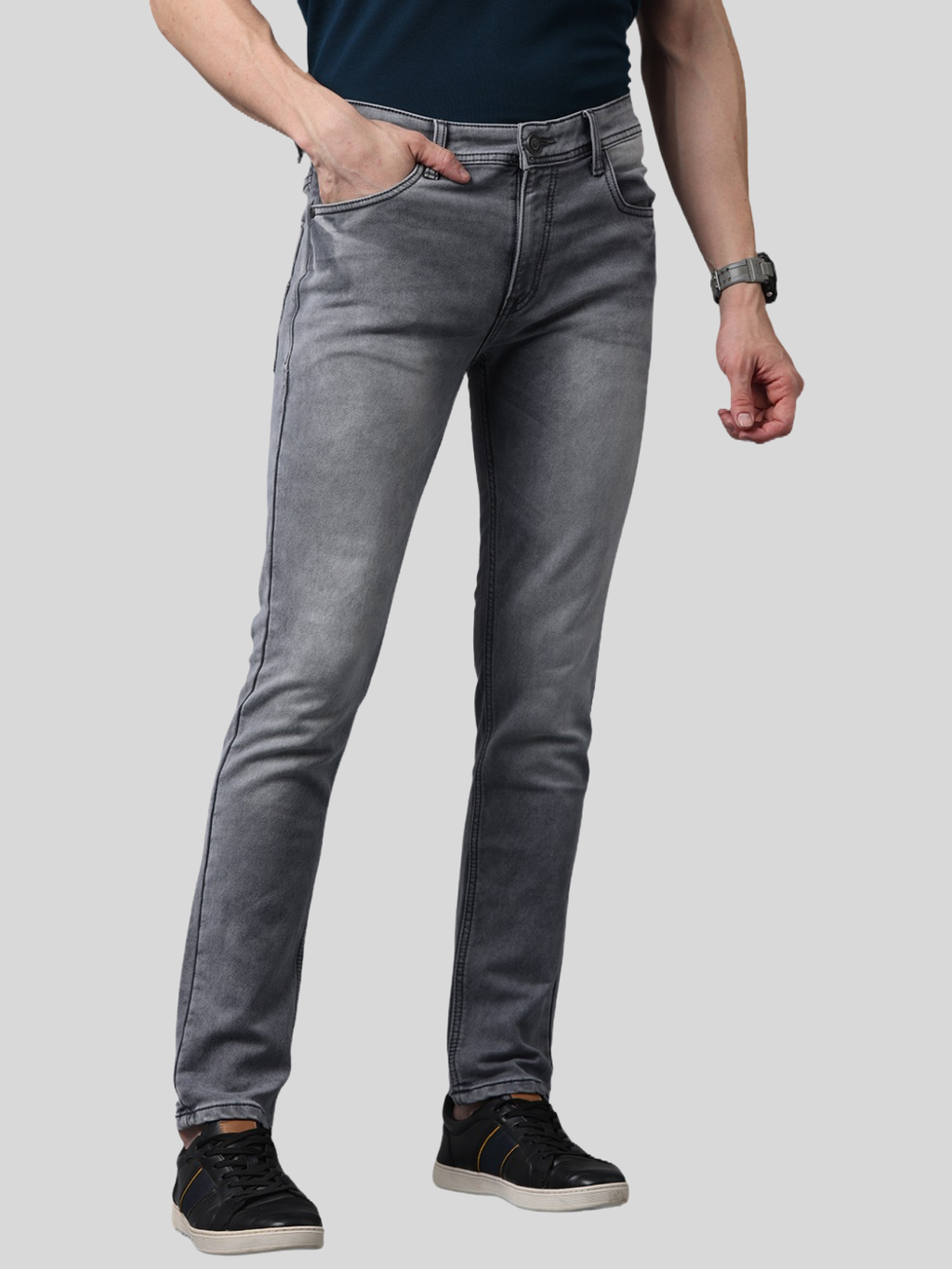 Men's Grey Slim Fit Strechable Faded Denim Jeans