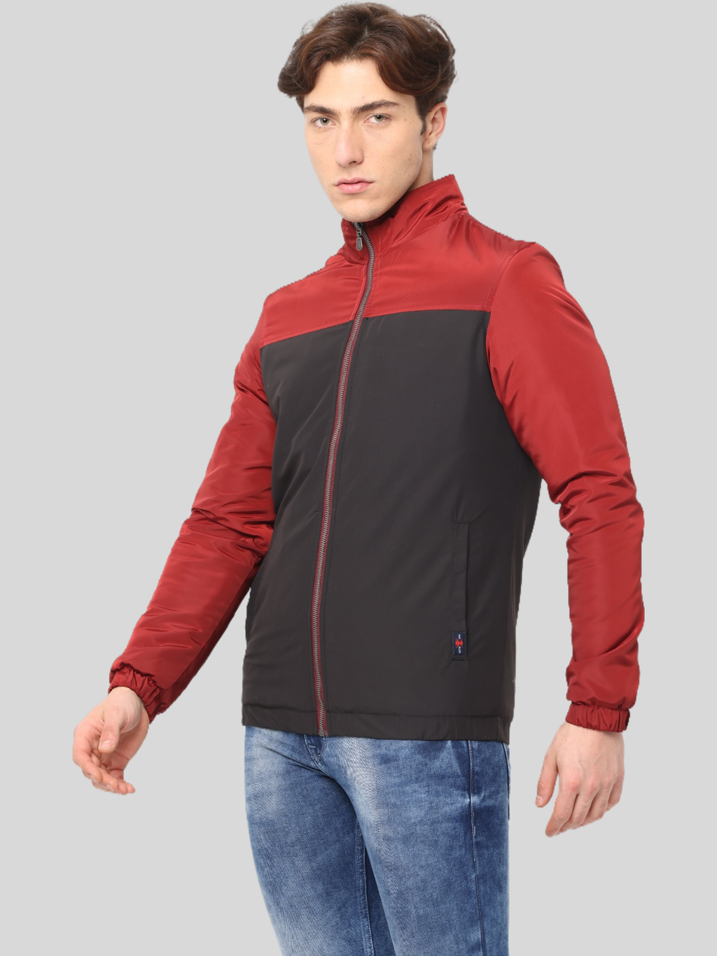 Men's Slim fit Cut & Sew Full Sleeve Poly Fill Jacket, Black Red