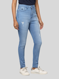 Women's Light Blue High Waist Skinny Fit Distressed Jeans