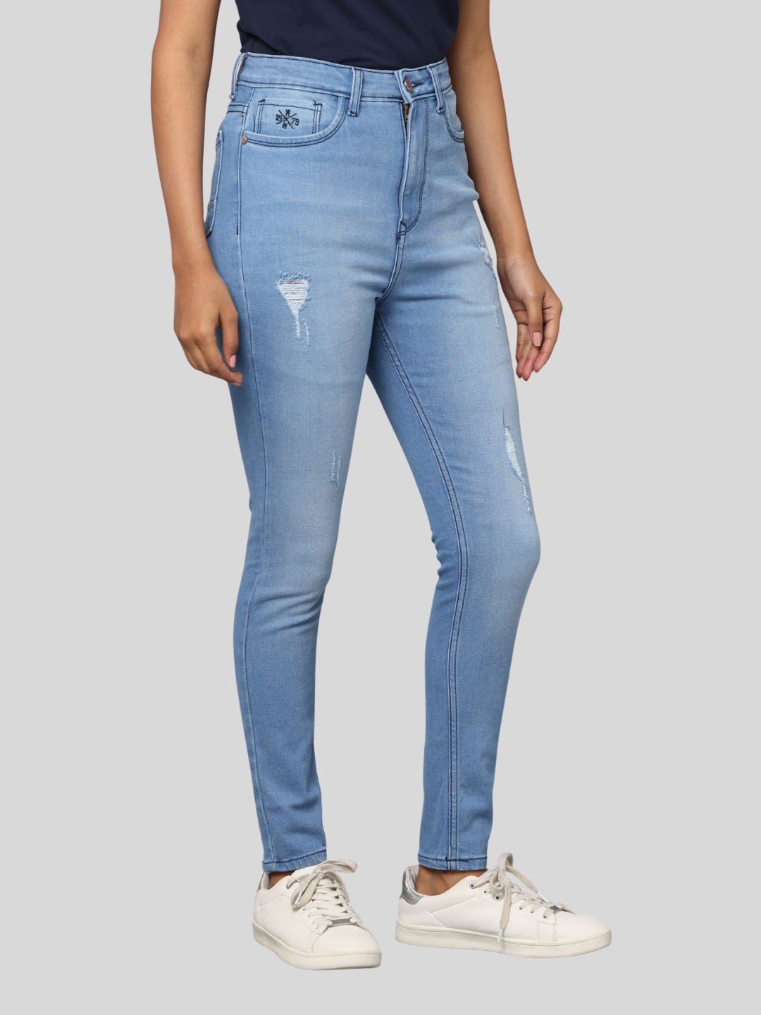 Women's Light Blue High Waist Skinny Fit Distressed Jeans