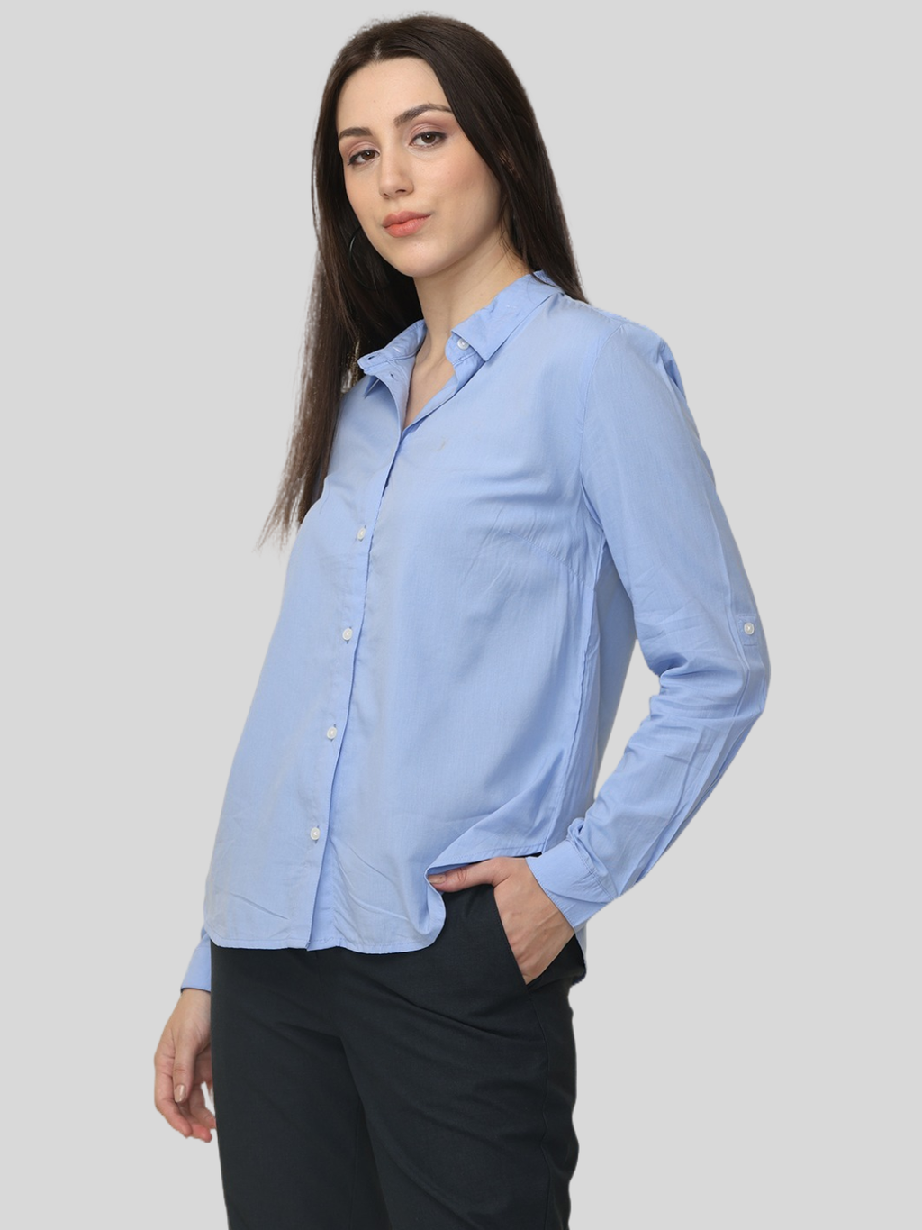 Women's Sky Blue Slim Fit Cotton Formal Shirt