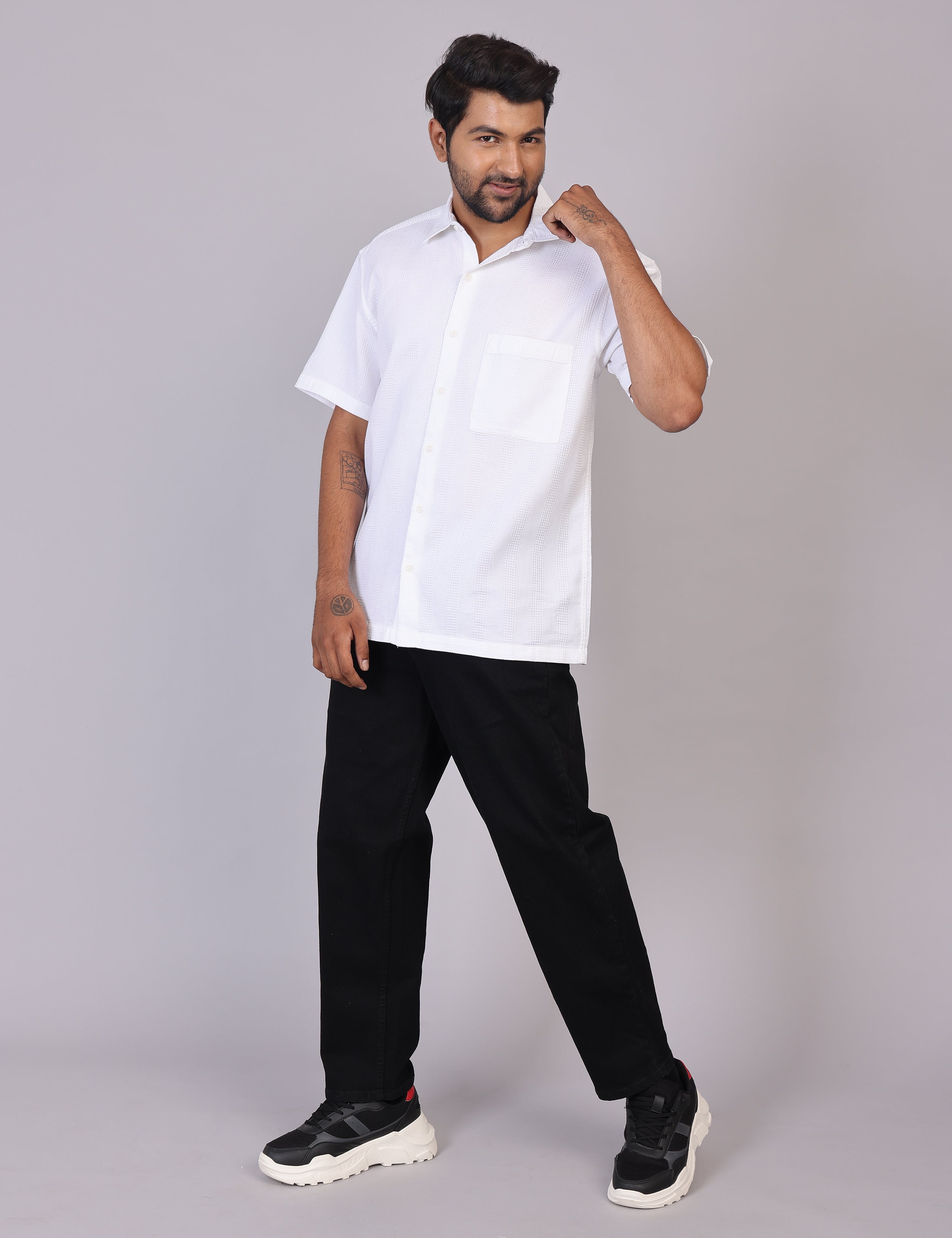 Men’s White Solid Oversized Shirt – Relaxed Fit | 100% Cotton