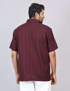Men’s Maroon Solid Oversized Shirt – Relaxed Fit | 100% Cotton