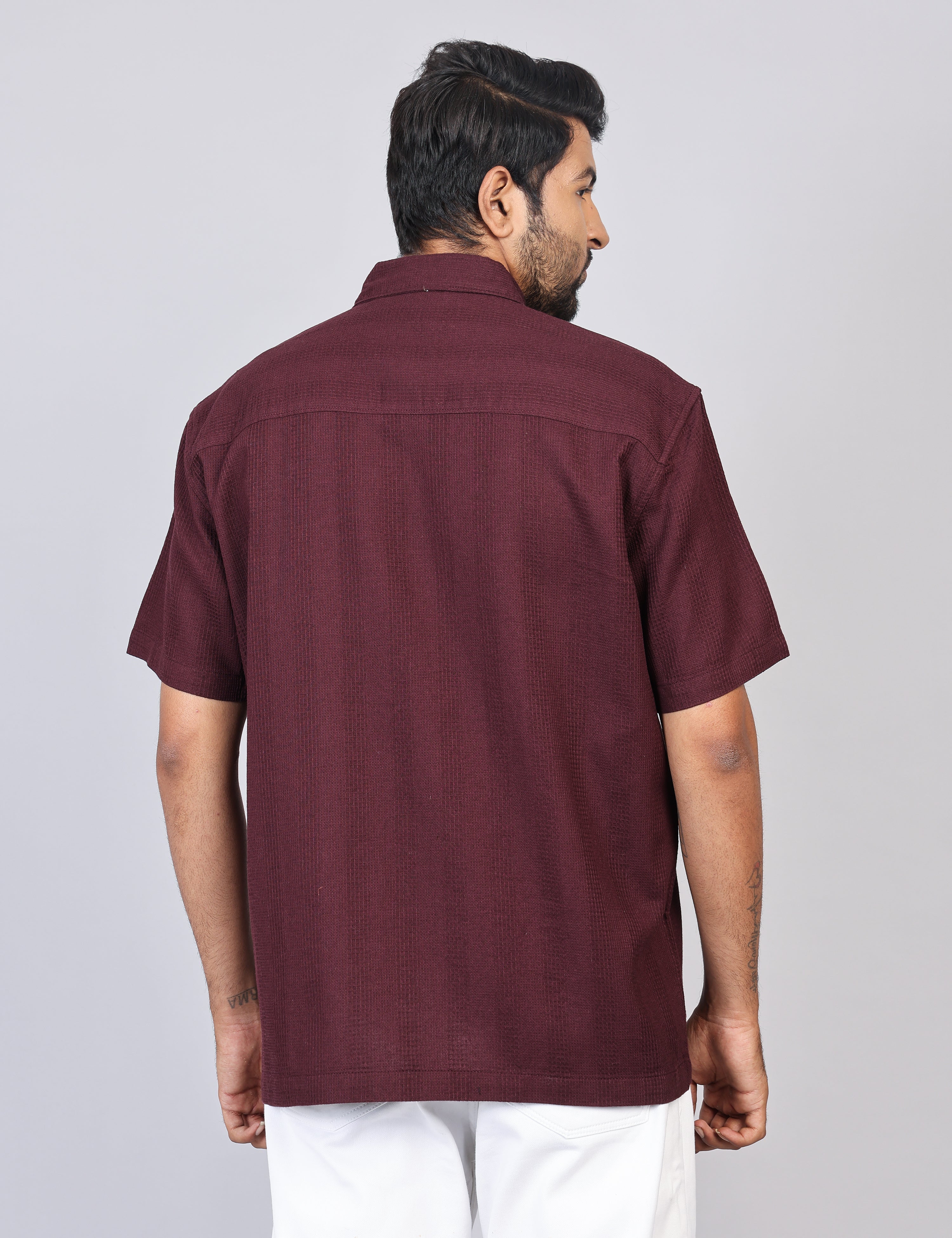 Men’s Maroon Solid Oversized Shirt – Relaxed Fit | 100% Cotton