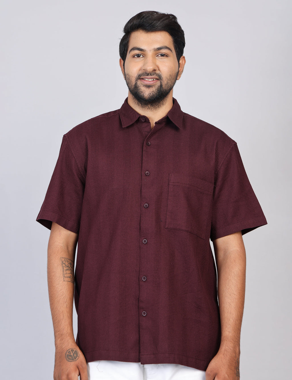 Men’s Maroon Solid Oversized Shirt – Relaxed Fit | 100% Cotton