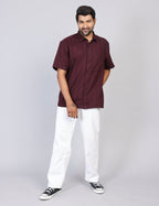 Men’s Maroon Solid Oversized Shirt – Relaxed Fit | 100% Cotton