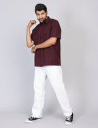 Men’s Maroon Solid Oversized Shirt – Relaxed Fit | 100% Cotton