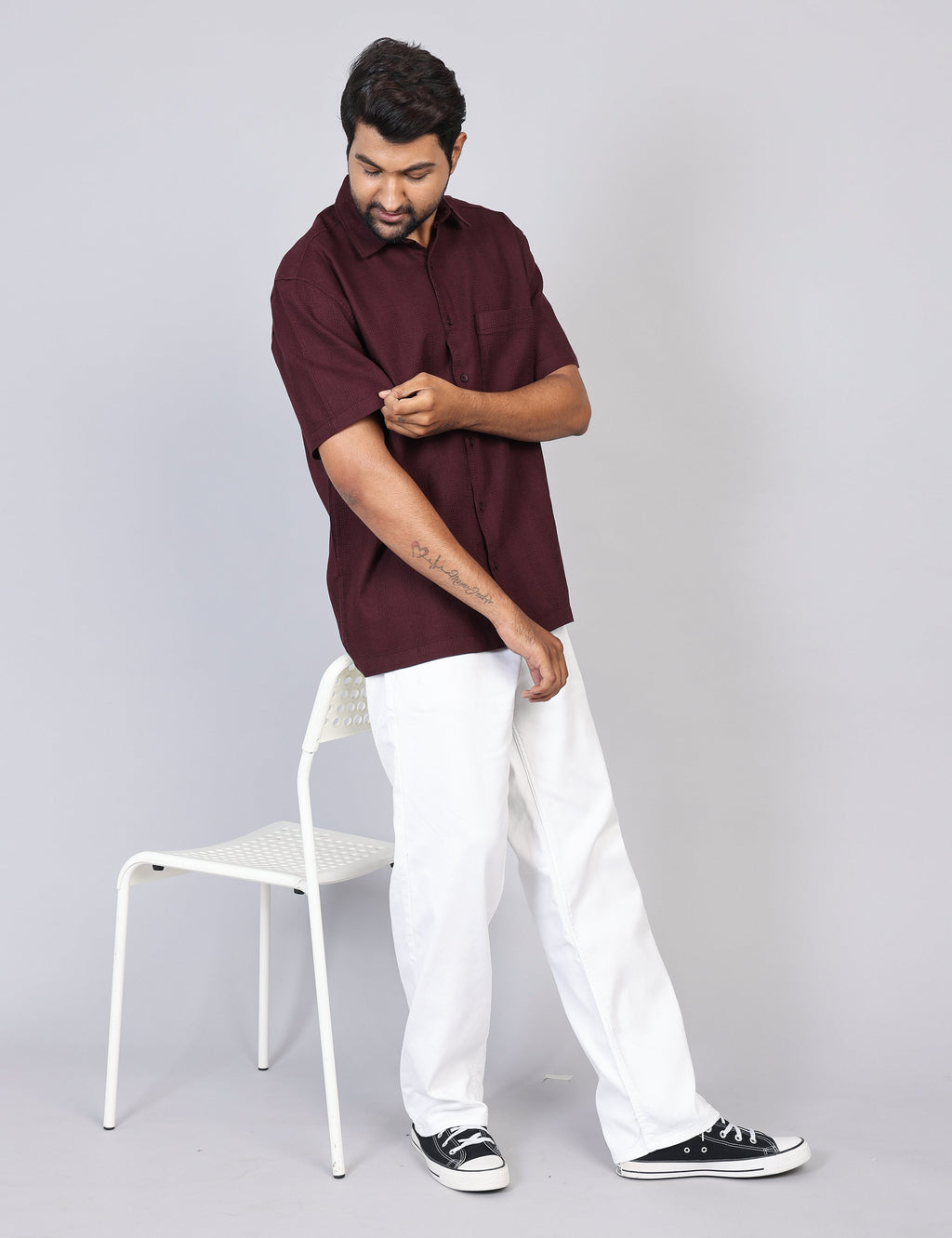 Men’s Maroon Solid Oversized Shirt – Relaxed Fit | 100% Cotton