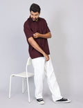 Men’s Maroon Solid Oversized Shirt – Relaxed Fit | 100% Cotton