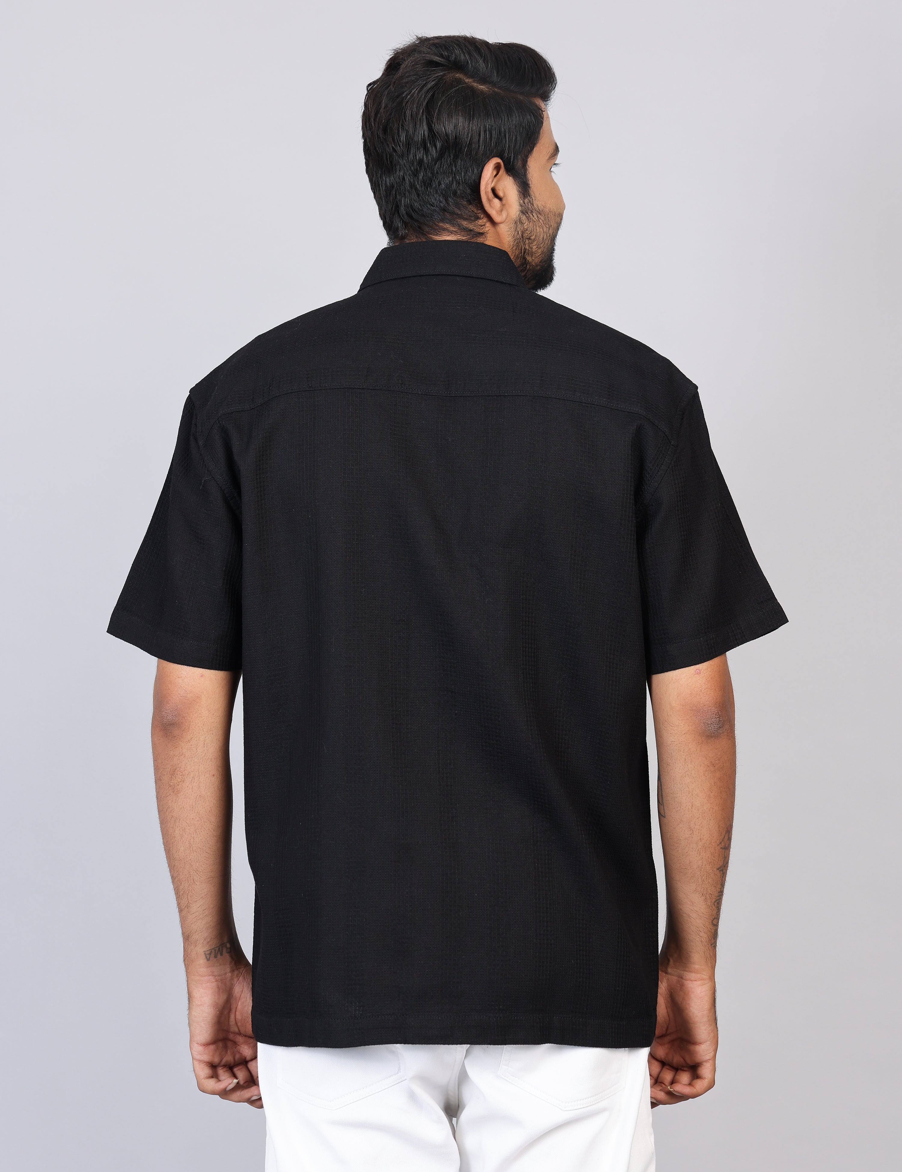 Men’s Black Solid Oversized Shirt – Relaxed Fit | 100% Cotton