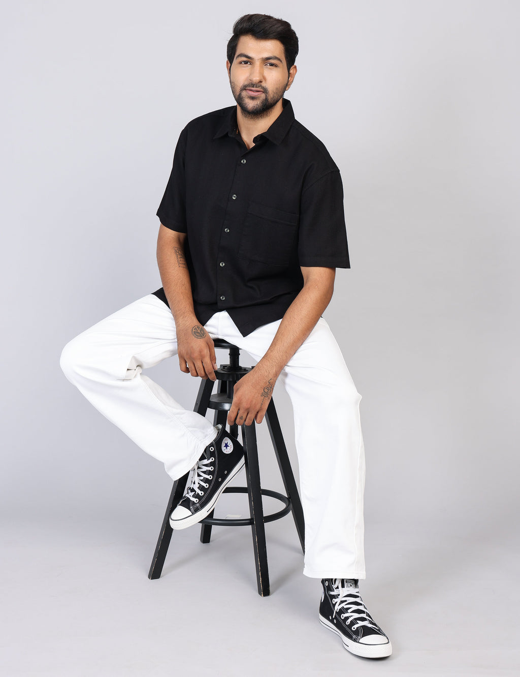 Men’s Black Solid Oversized Shirt – Relaxed Fit | 100% Cotton