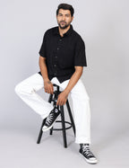 Men’s Black Solid Oversized Shirt – Relaxed Fit | 100% Cotton