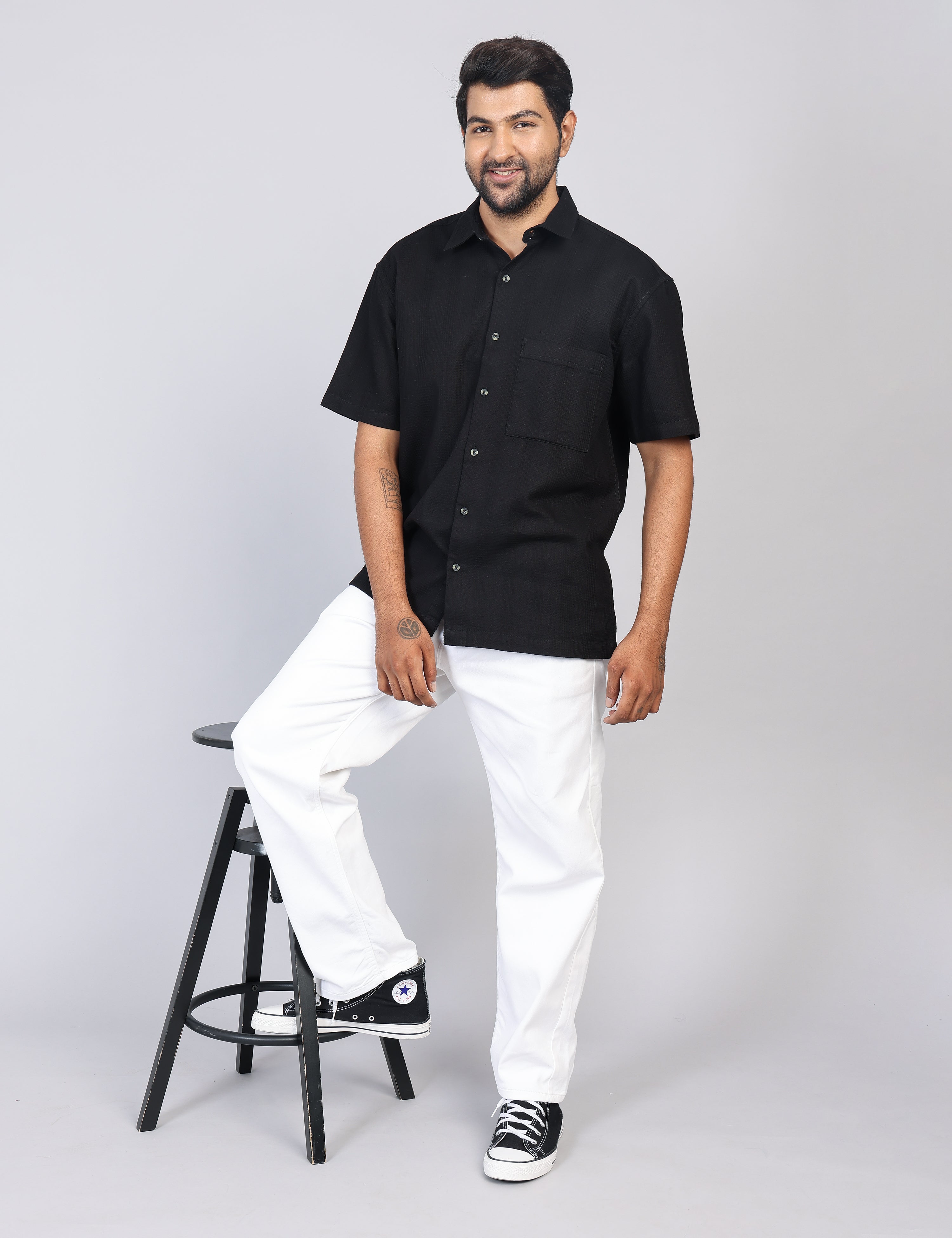 Men’s Black Solid Oversized Shirt – Relaxed Fit | 100% Cotton