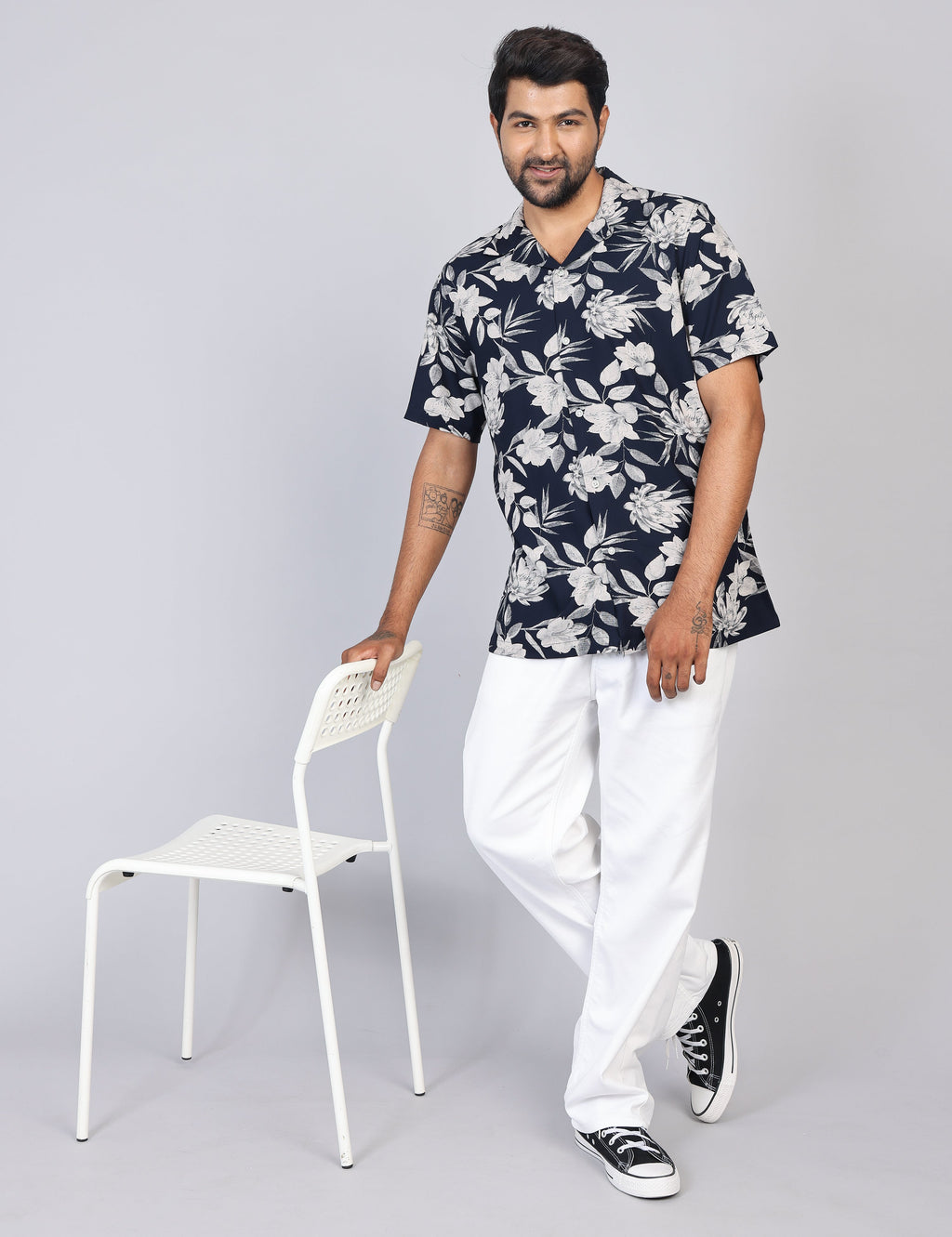 Men’s Navy Printed Half Sleeve Shirt – Regular Fit | 100% Rayon