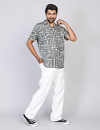 Men’s Green Printed Half Sleeve Shirt – Regular Fit | 100% Rayon