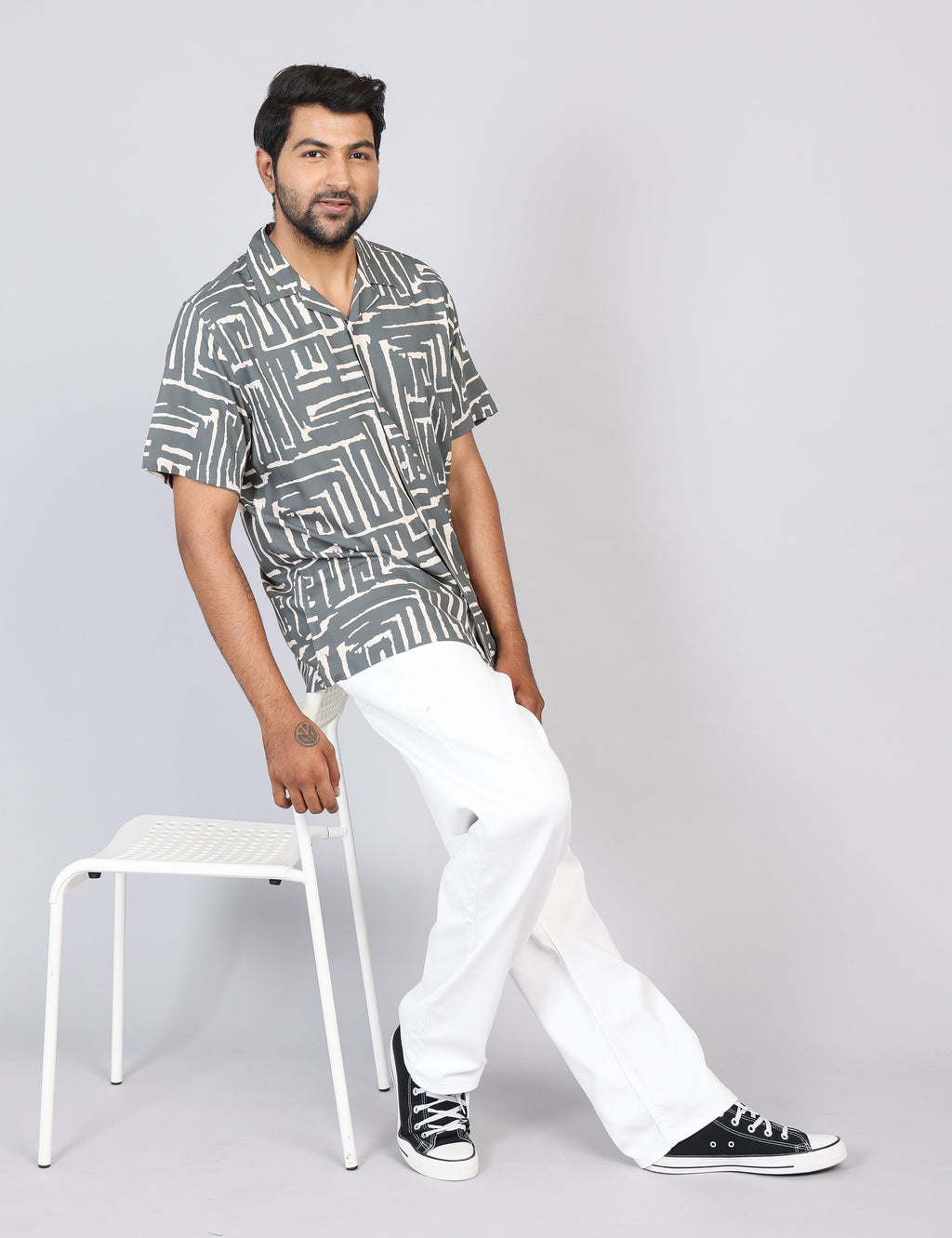 Men’s Green Printed Half Sleeve Shirt – Regular Fit | 100% Rayon