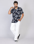 Men’s Green Printed Half Sleeve Shirt – Regular Fit | 100% Rayon