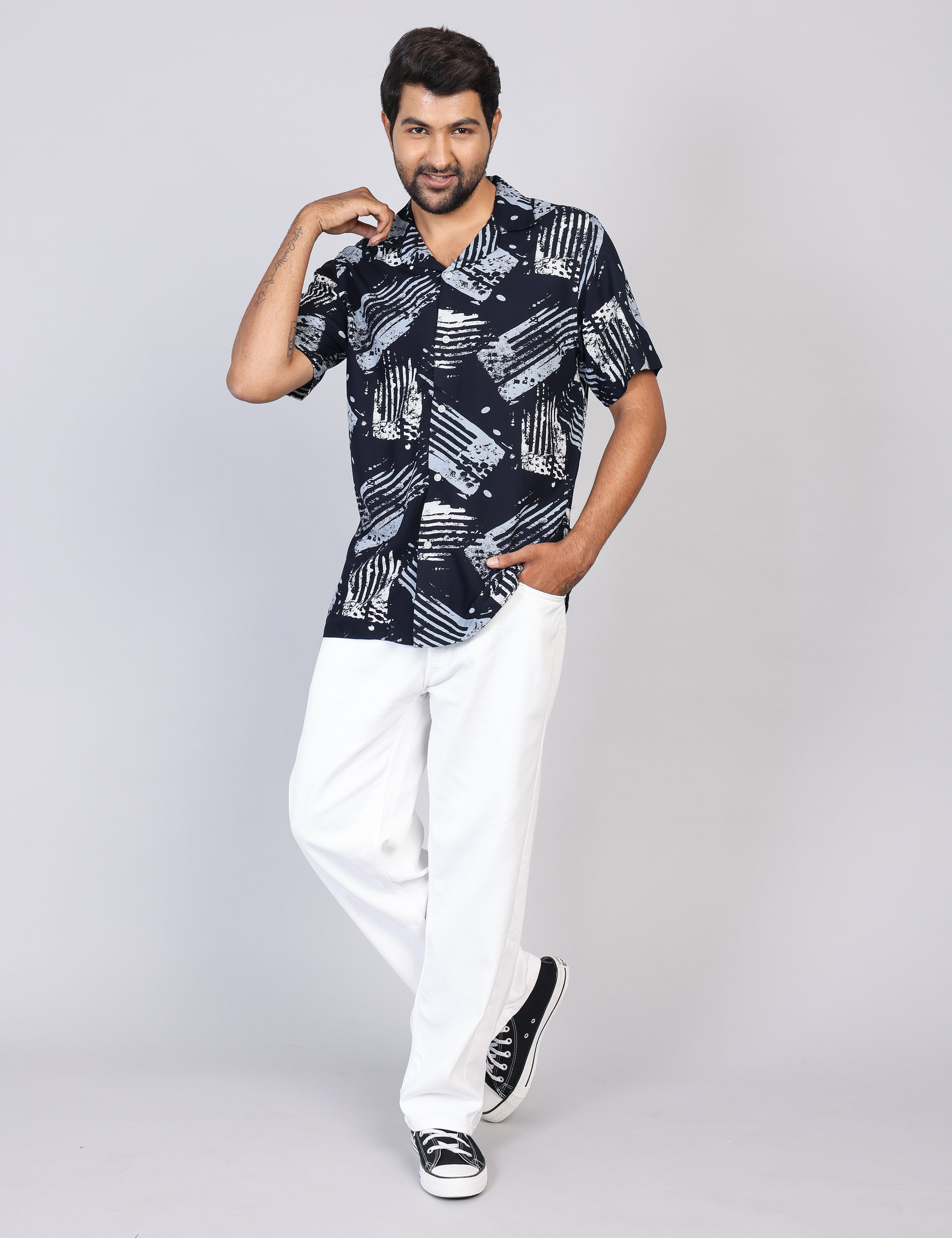 Men’s Green Printed Half Sleeve Shirt – Regular Fit | 100% Rayon