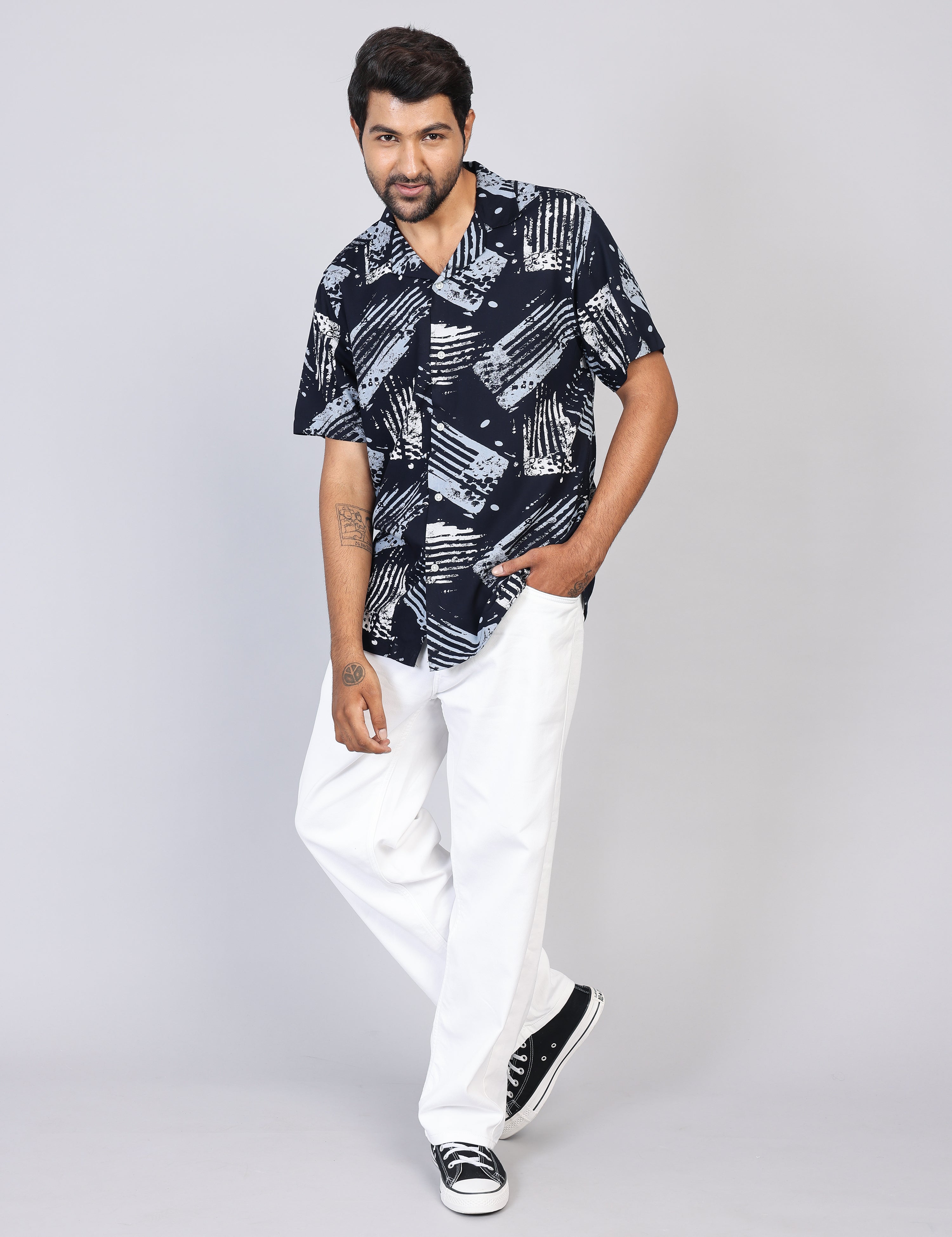 Men’s Green Printed Half Sleeve Shirt – Regular Fit | 100% Rayon