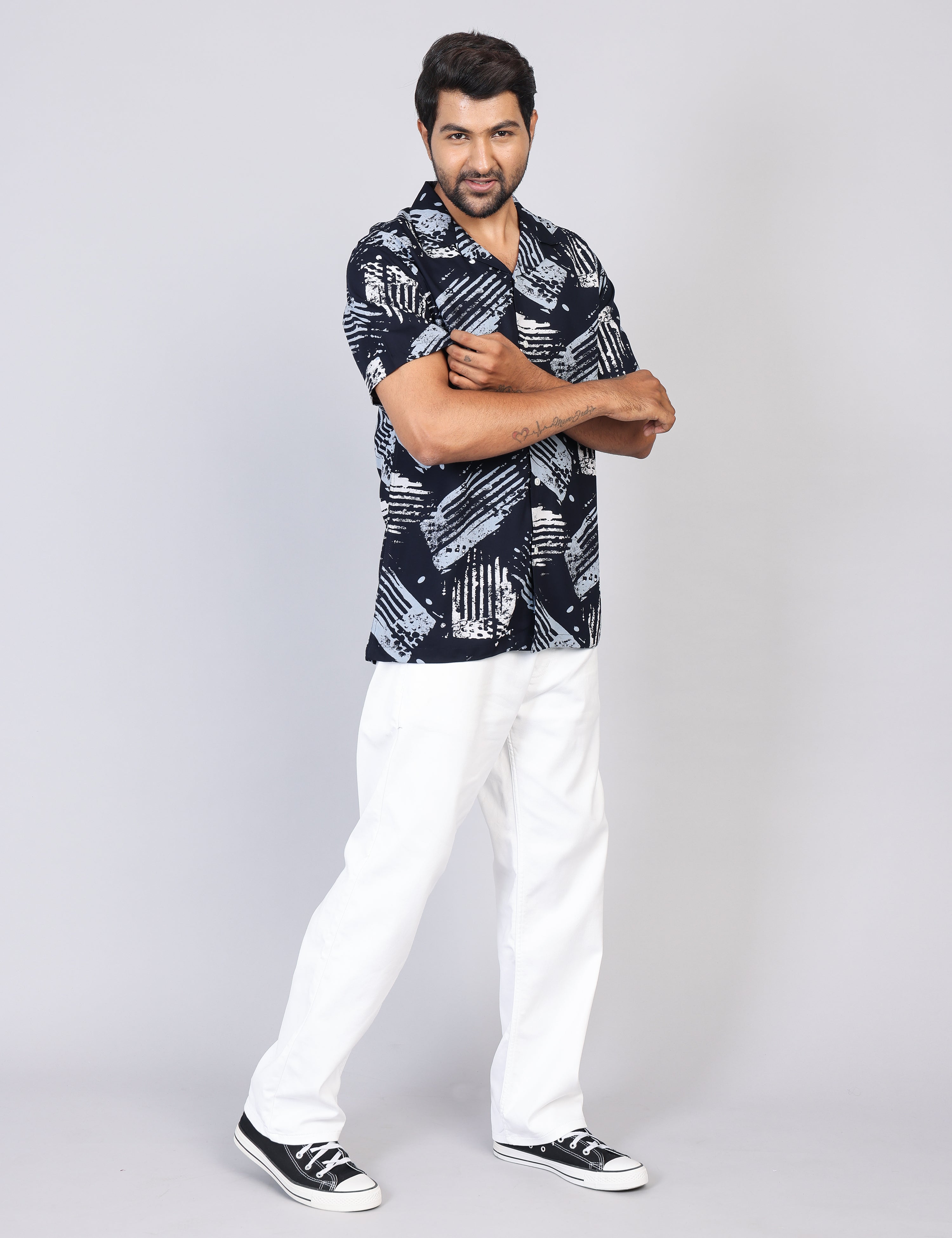 Men’s Green Printed Half Sleeve Shirt – Regular Fit | 100% Rayon