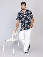 Men’s Green Printed Half Sleeve Shirt – Regular Fit | 100% Rayon