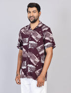 Men’s Maroon Printed Half Sleeve Shirt – Regular Fit | 100% Rayon