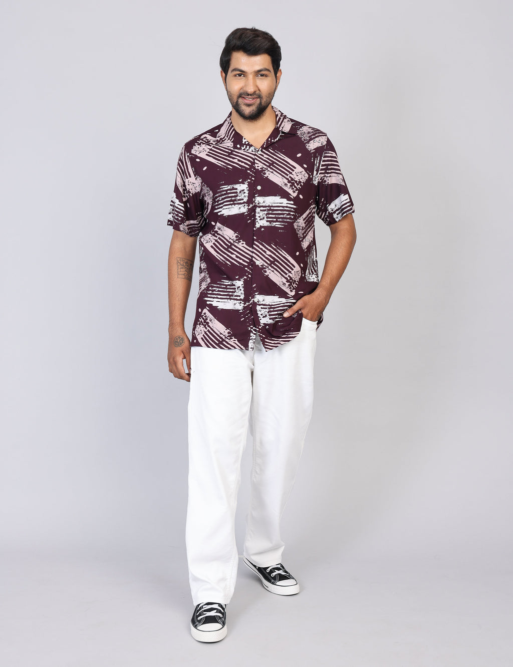 Men’s Maroon Printed Half Sleeve Shirt – Regular Fit | 100% Rayon