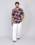 Men’s Maroon Printed Half Sleeve Shirt – Regular Fit | 100% Rayon