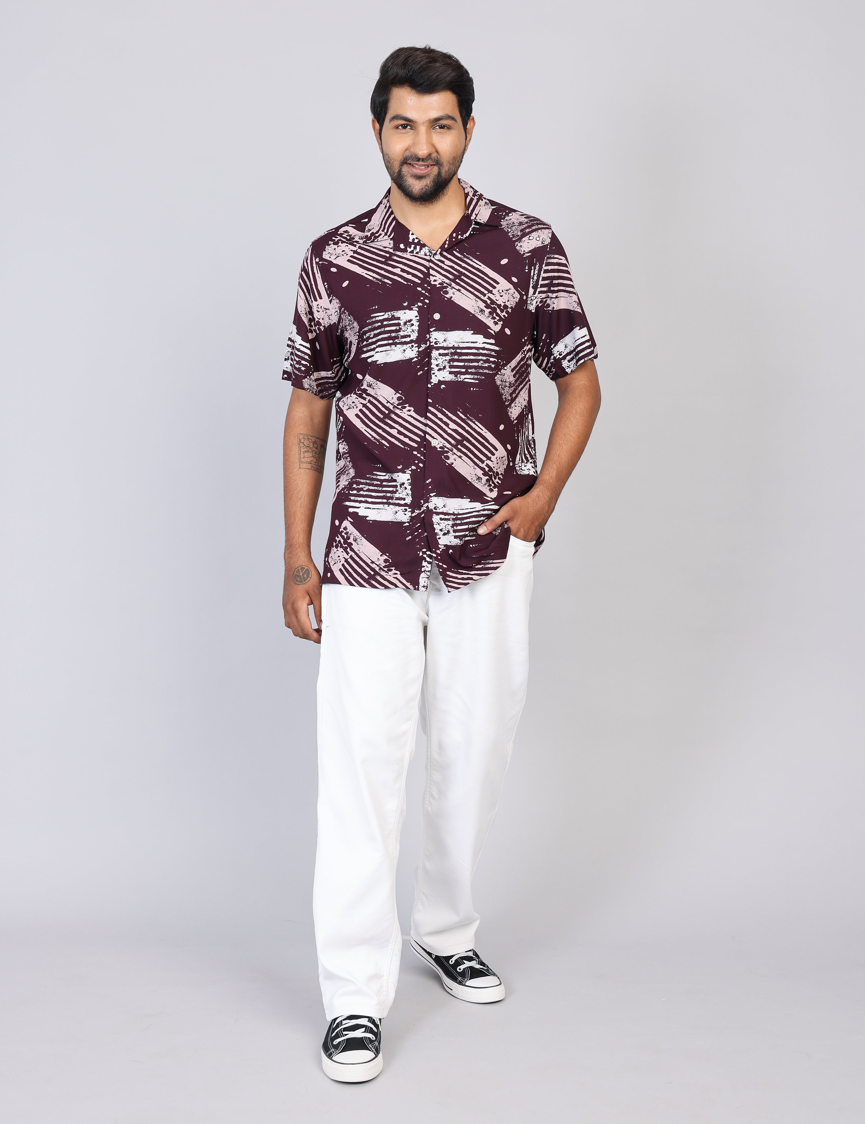 Men’s Maroon Printed Half Sleeve Shirt – Regular Fit | 100% Rayon