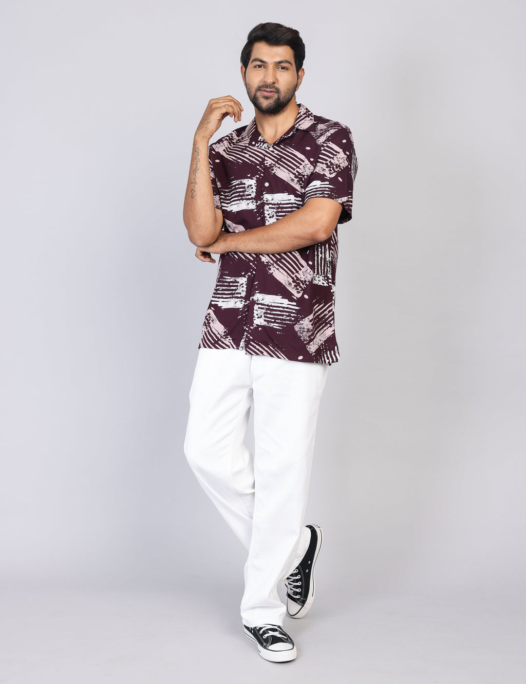 Men’s Maroon Printed Half Sleeve Shirt – Regular Fit | 100% Rayon