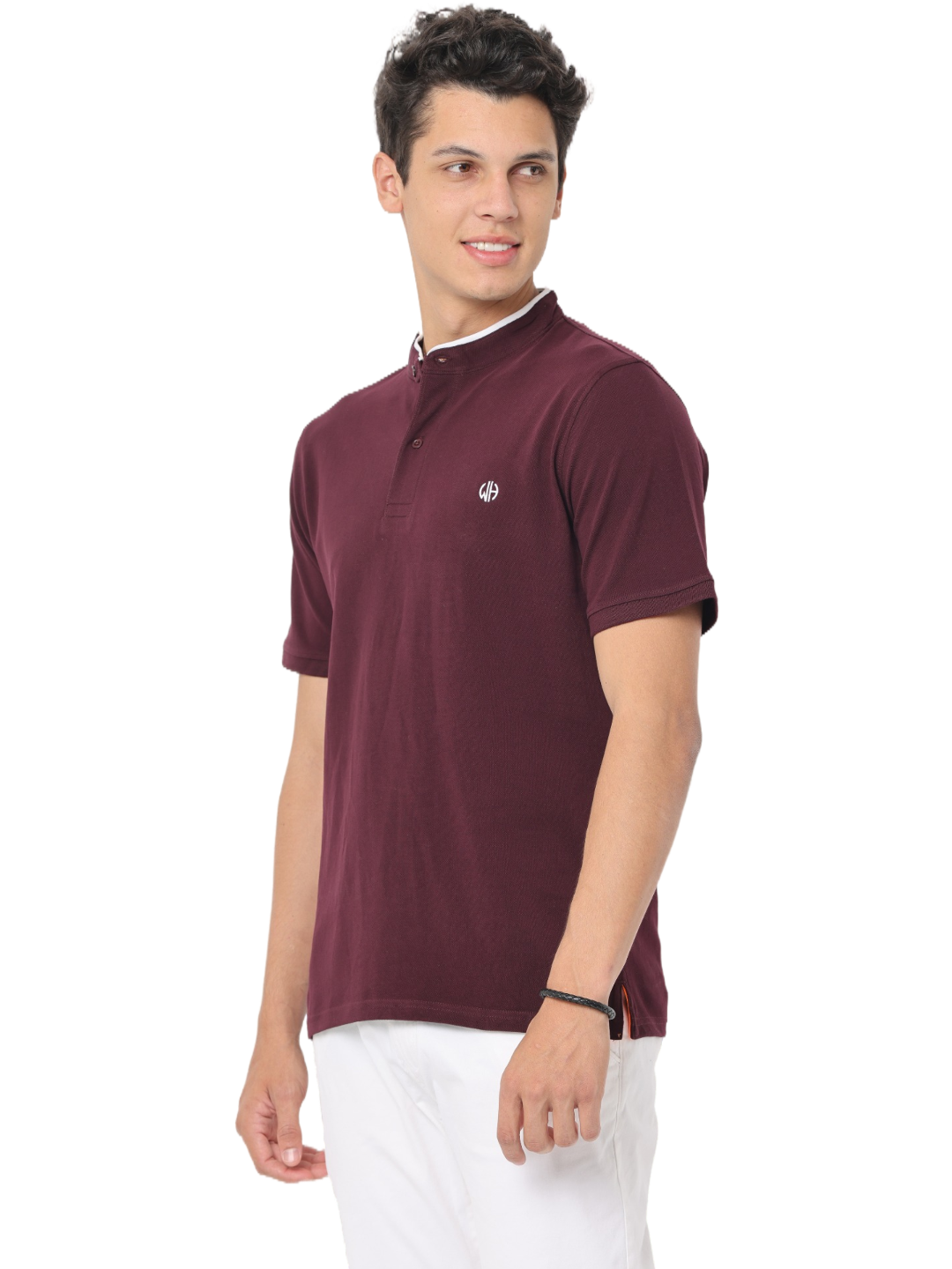 Men's Maroon Short Sleeve Henley T-Shirt
