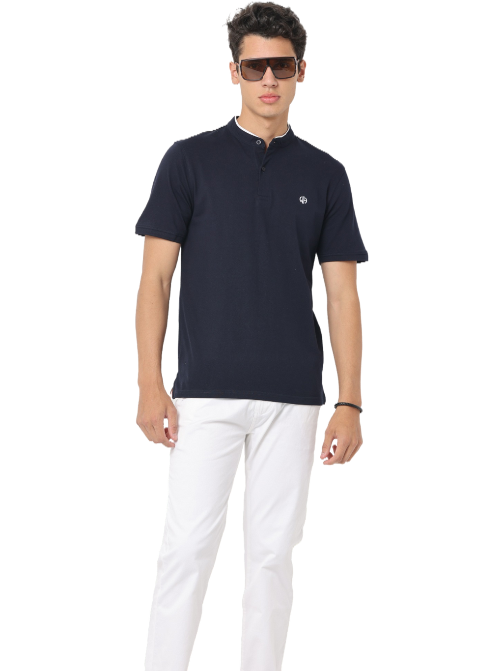 Men's Navy Short Sleeve Henley Neck T-Shirt