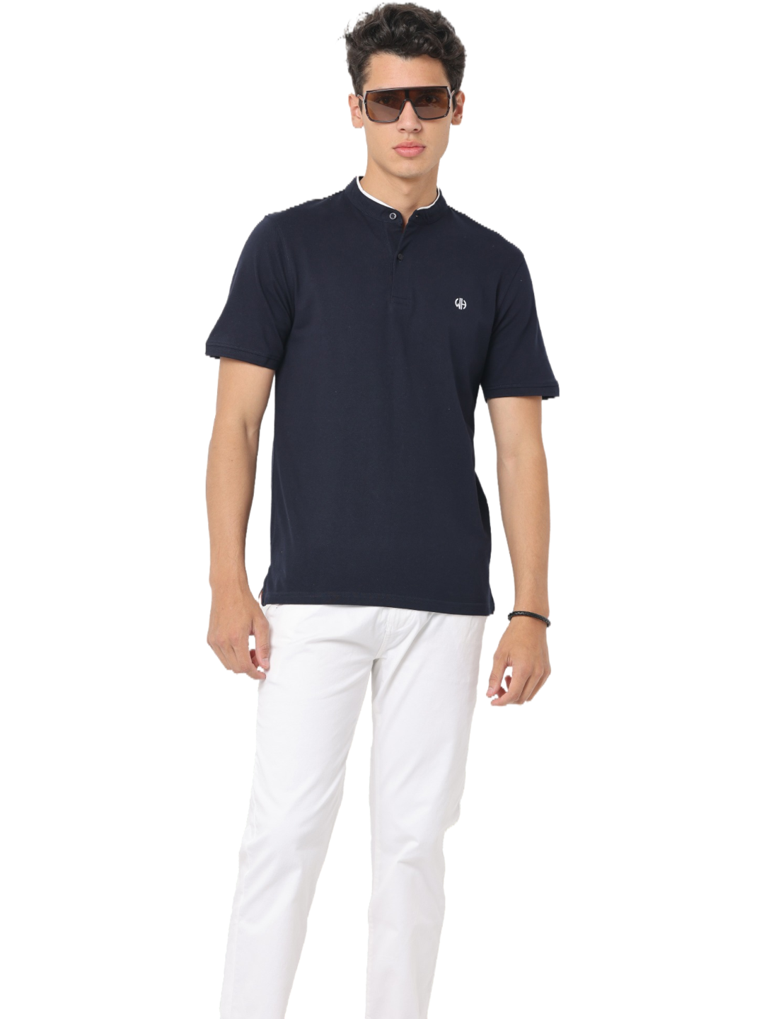 Men's Navy Short Sleeve Henley Neck T-Shirt