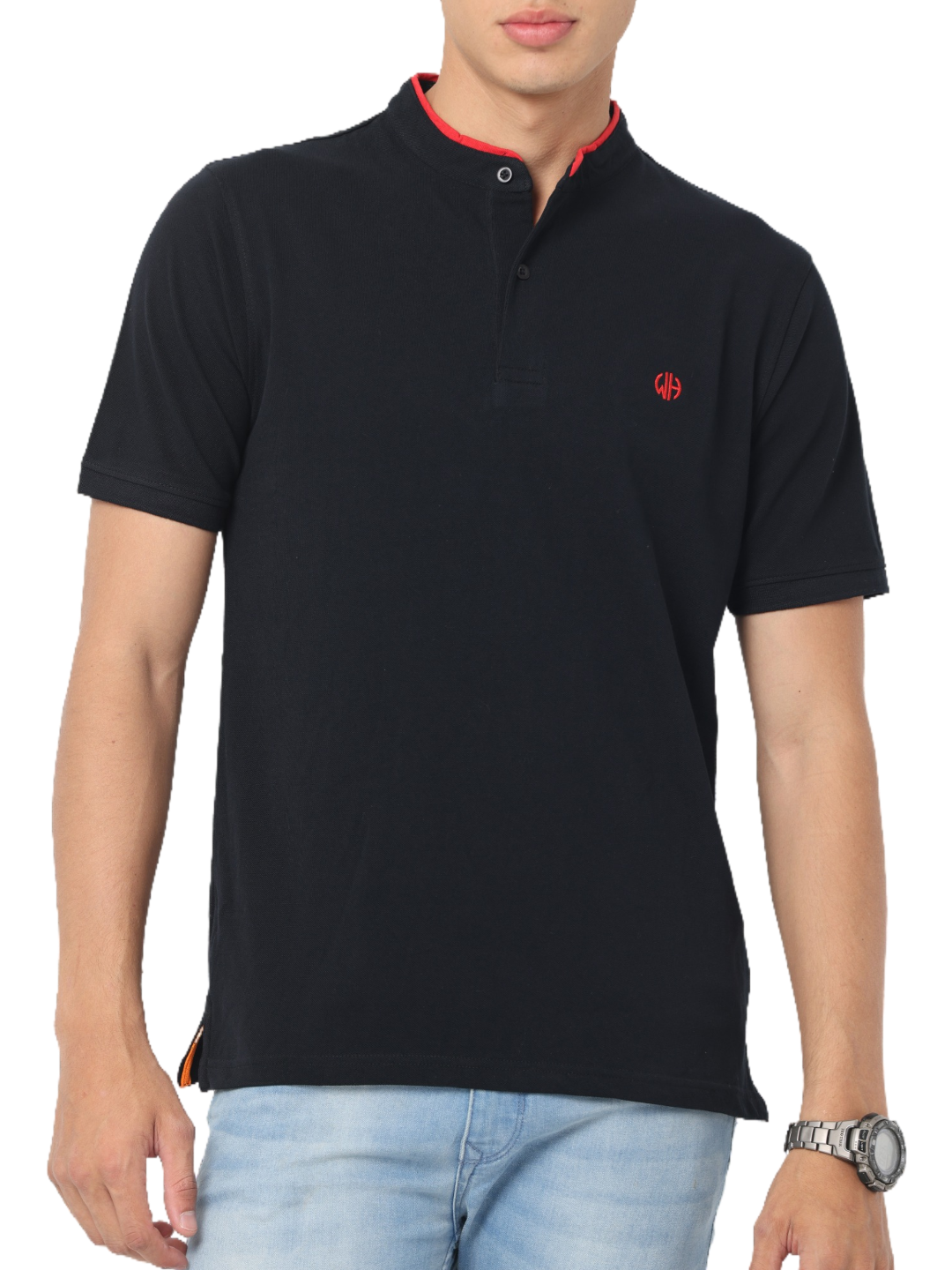 Men's Short Sleeve Henley Neck T-Shirt, Black