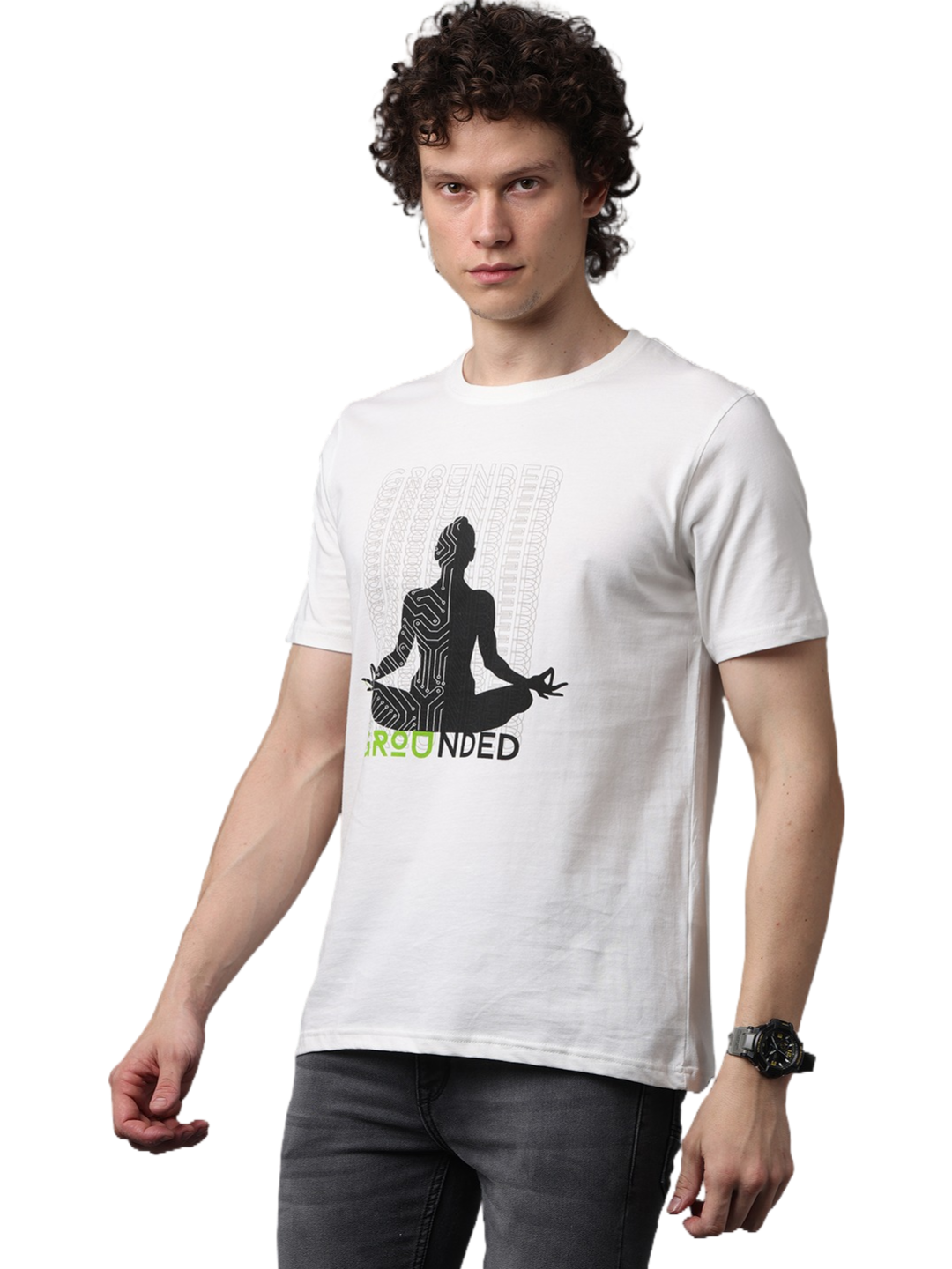 Men's Printed Round Neck T-Shirt, Off White
