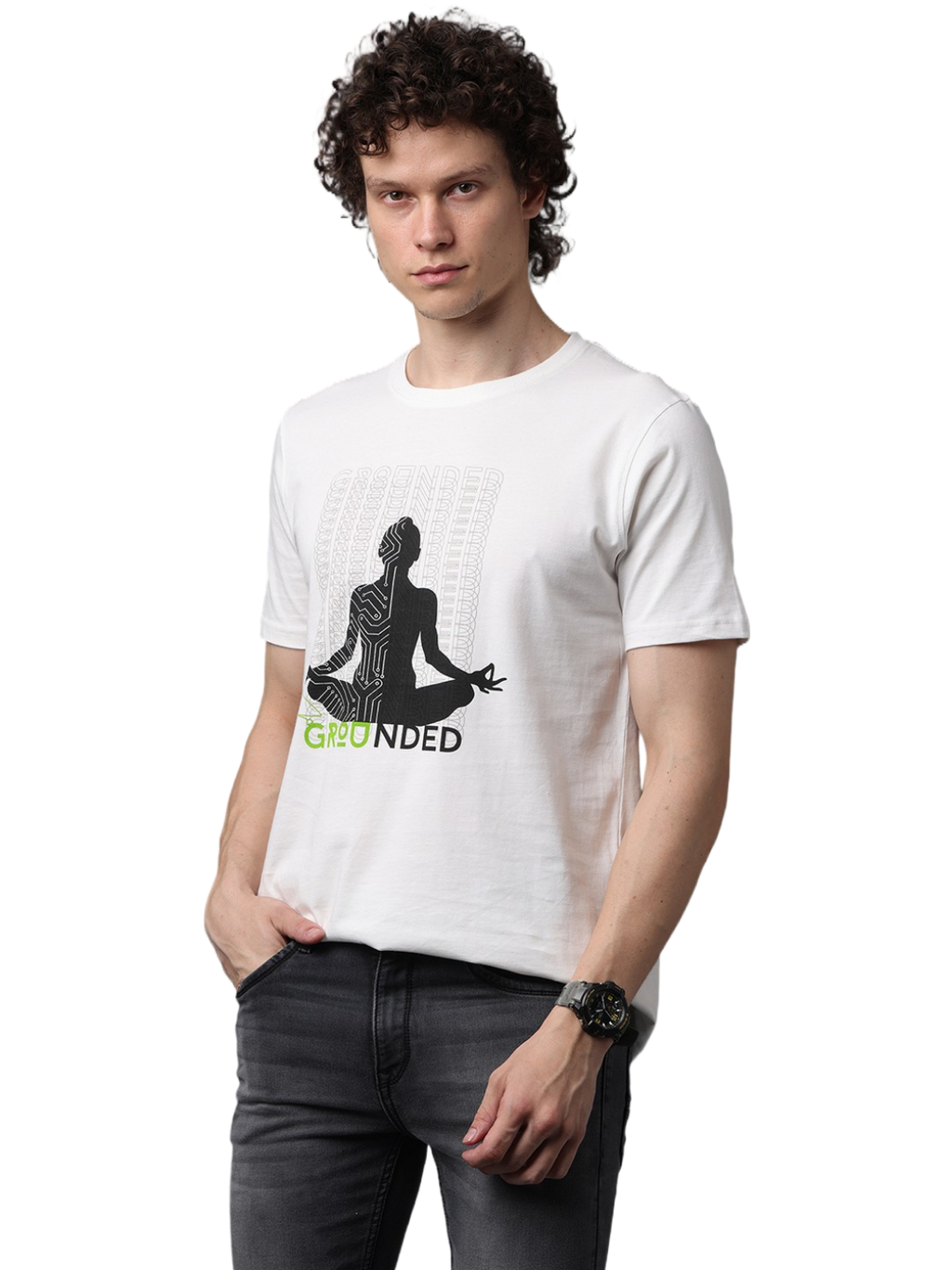 Men's Printed Round Neck T-Shirt, Off White