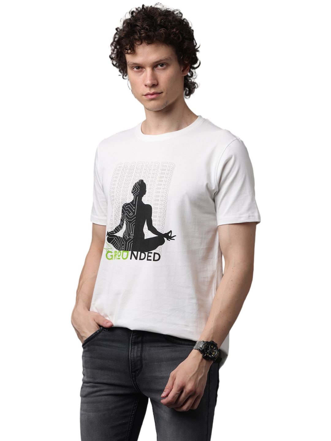 Men's Printed Round Neck T-Shirt, Off White